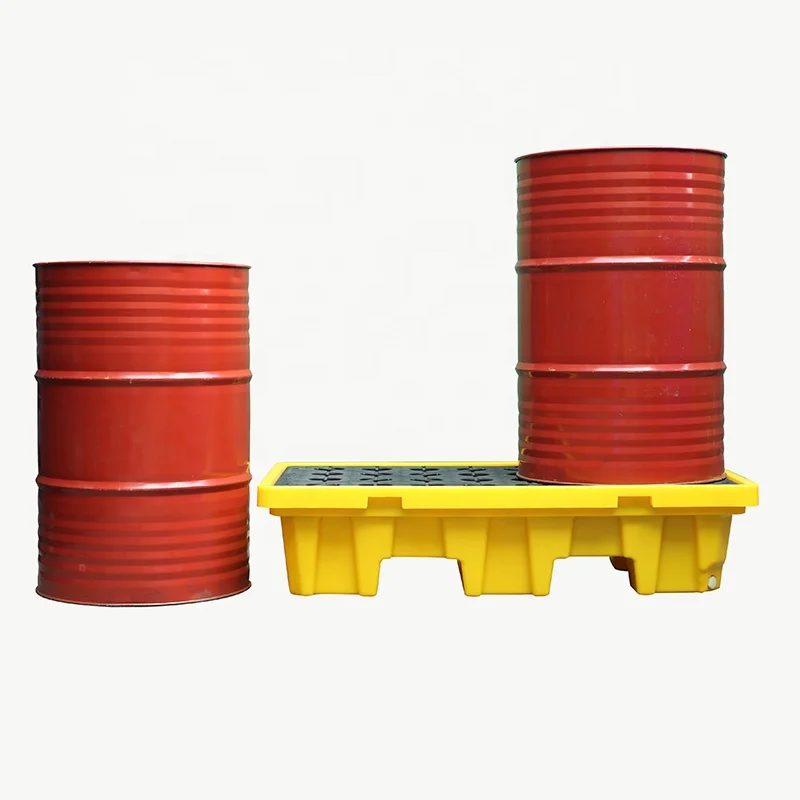 Yellow Detachable Plastic 2 Drum Ibc Spill Containment Pallet Anti Slip Carrying Oil Drums 8 1200X1200 Heavy Duty Spillage