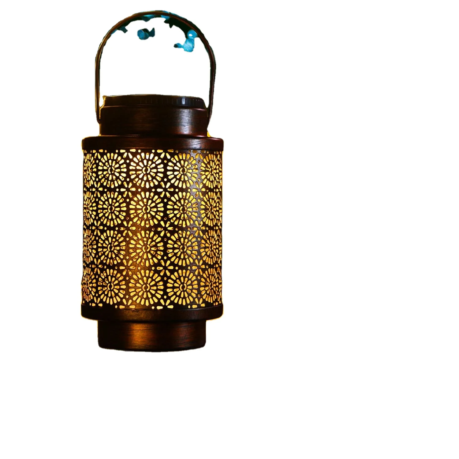 Metal Solar Lantern Light with Flowers Design Outdoor Waterproof LED Hanging Light Deco Garden Patio Yard