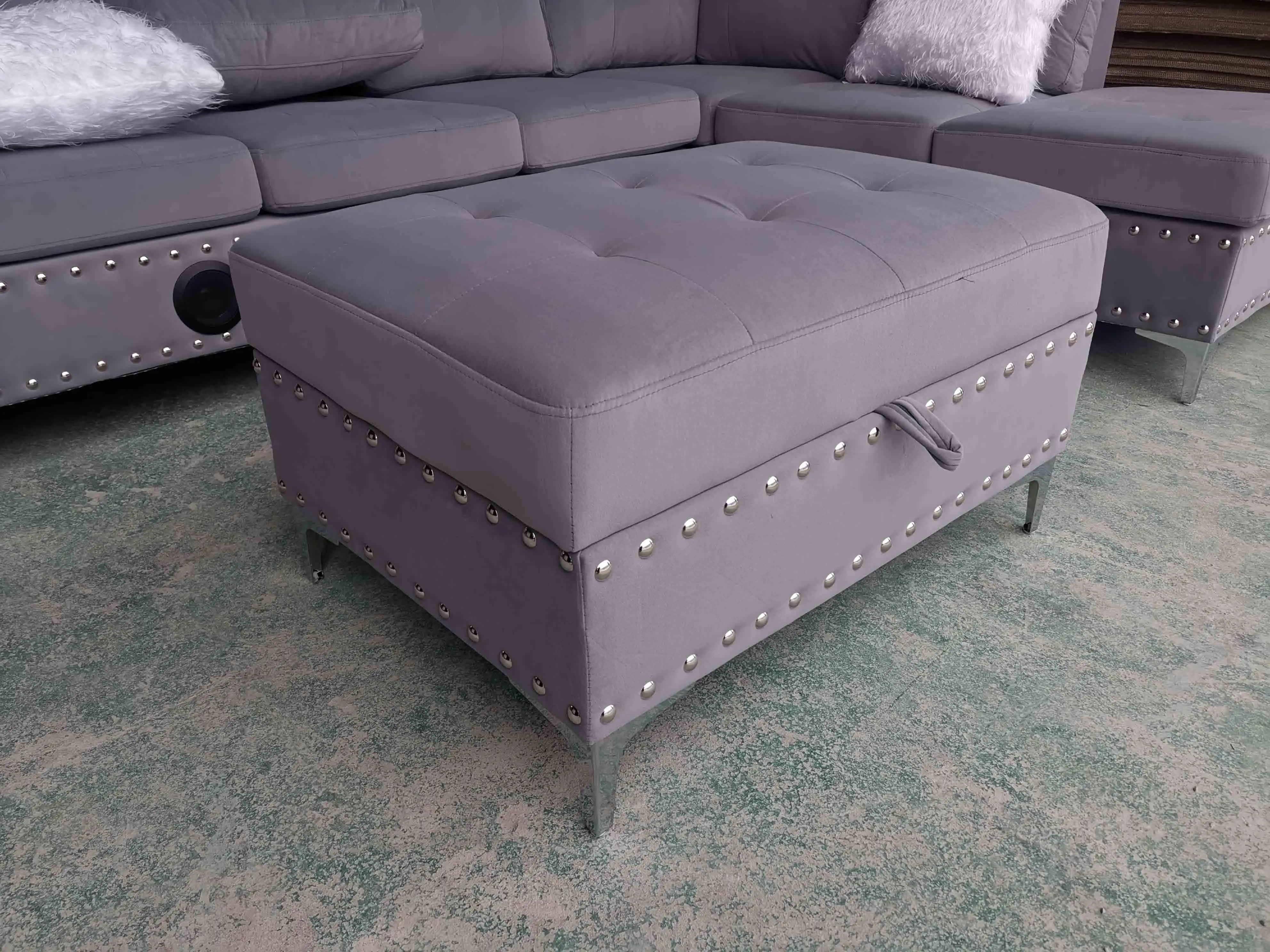 Good Price Automatic Modern Light Luxury Sectional Sofa living Room Furniture Black Grey Faux Leather Chesterfield Sofa