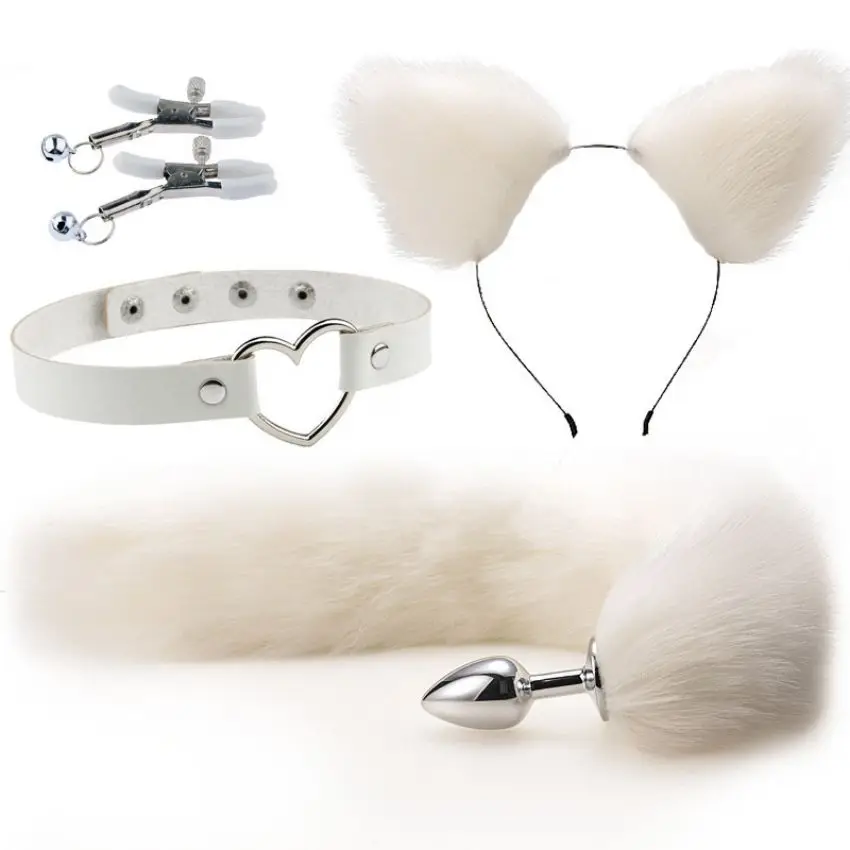 Fox Tail Anal Plug Black Cat Ears Headband And Choker Cosplay For Women And Collar Set Sex Toys For Couples Games