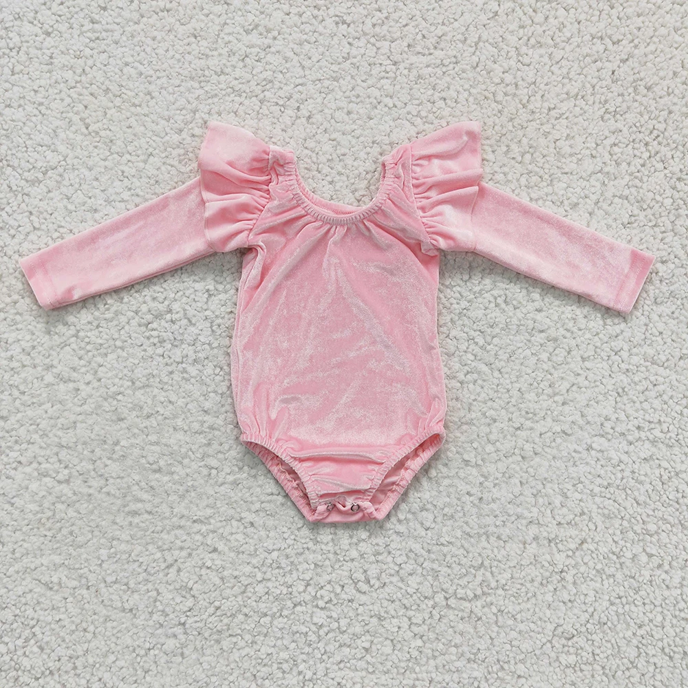 RTS Infant Boutique Wholesale Clothing Baby Girls  Red Velvet Ruffle Boutique Kids Long Sleeve Rompers Leotard Sleepers