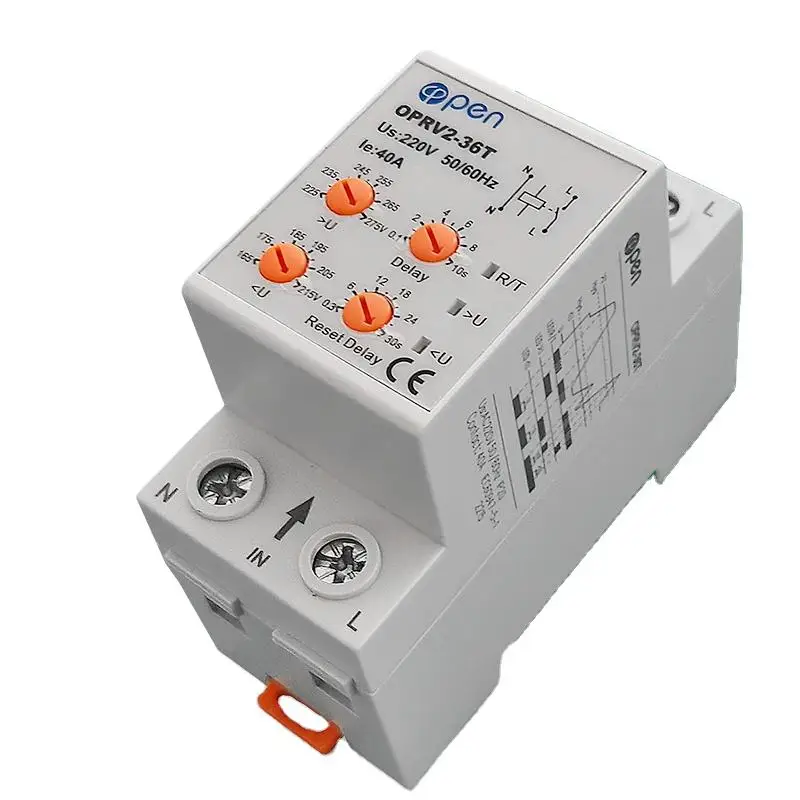 Open Electric adjustable voltage relay 63a 220v automatic reset overvoltage and undervoltage protector relay