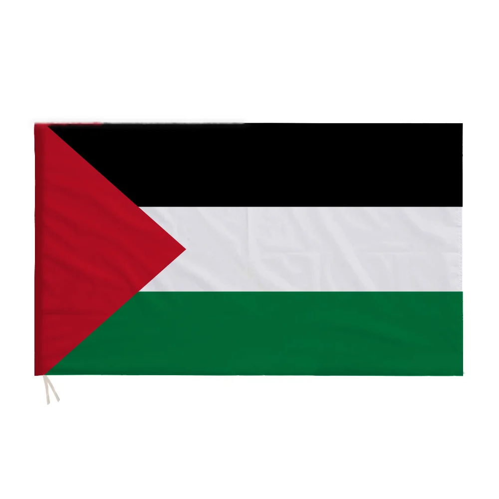 High quality stock big 3*5ft polyester black white green red triangle Palestinian Palestine Flag