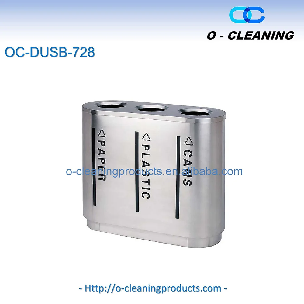 O-Cleaning Commercial 4-Compartment Thick Stainless Steel Classified Trash Can Recycle Garbage Bin For Shopping Mall/Supermarket