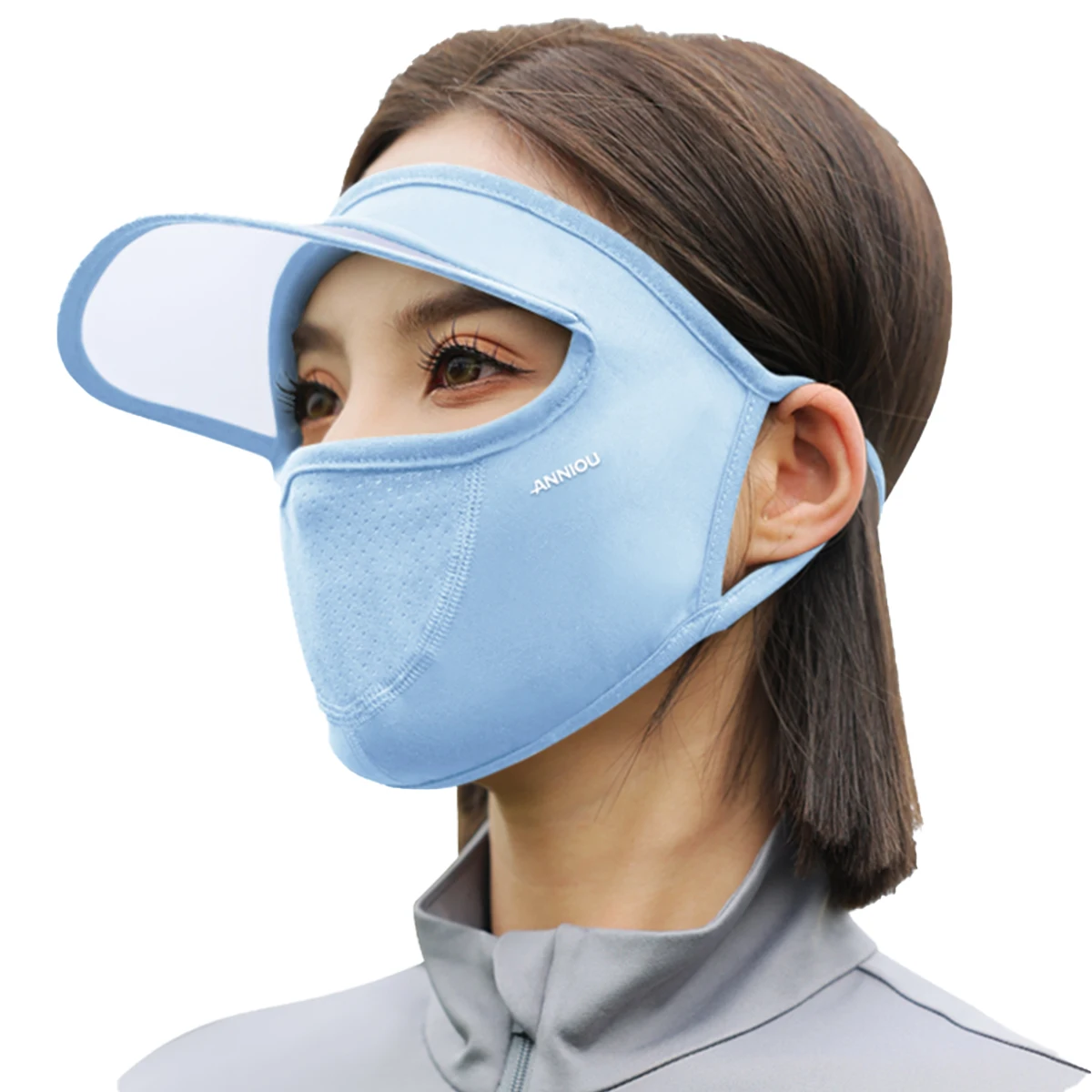 ANNIOU Wholesale Custom Women Full Face Sunshade Facemask Summer UV Protection Breathable Ice Silk Sunscreen Mask with Brim