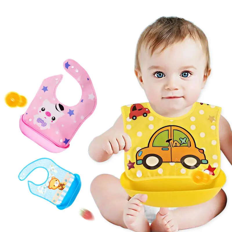 Baby Kids Waterproof Bib 01 To 3 Years EVA Silicone Knock-down Baby Care Food Bib Cartoon Design Kids Bib