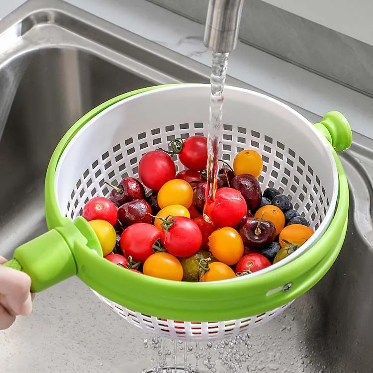 Vegetable Fruit Colander Manual Kitchen Salad Spinner Dryer Spinning Basket With Collapsible Handle