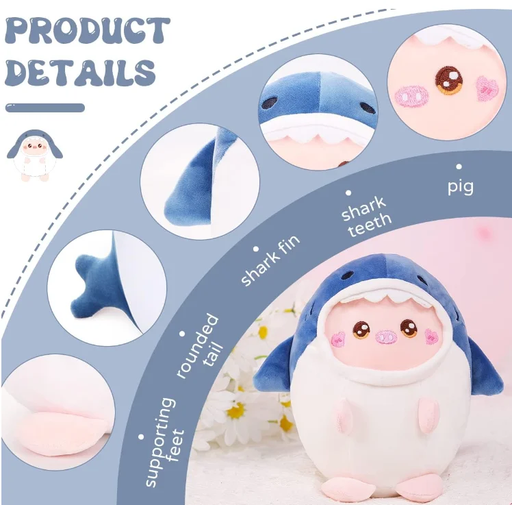 Kawaii Egg shape Shark Ultra soft spandex material soft plush toy for kids hugging sleppy pillow companion wholesale