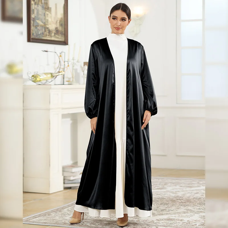 Solid Color Dress Islamic Arabic Layered Long Cardigan Fancy Dubai Open Women Muslim Dress