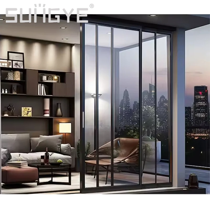 SUNGYE Minimalist Hurricane Proof Aluminum Framed Sliding Doors Heat Insulation Door Double Tempered Glass Door
