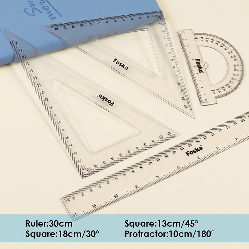 4 Pieces Students Plastic Geometric Ruler Set