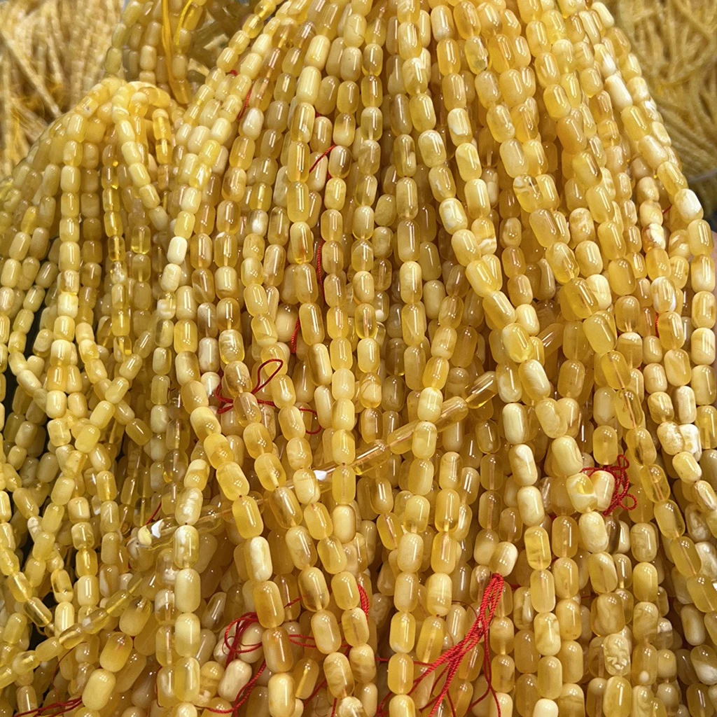 Natural Russian amber jewelry with high-quality white tiger skin and yellow pattern capsule shape 6-8mm Muslim prayer beads