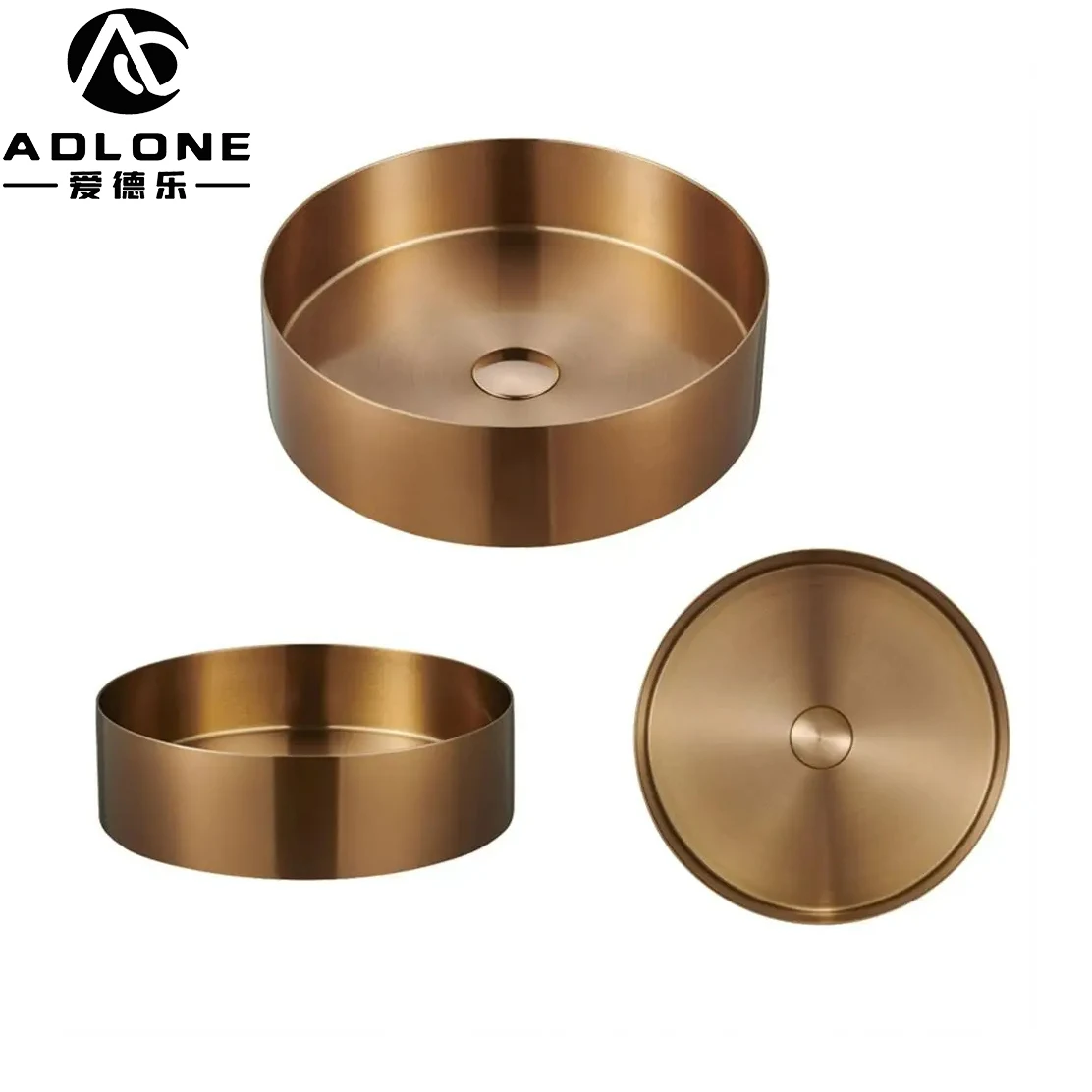 Luxury Modern Bathroom Toilet Vanity Counter Top 304 Stainless Steel Round Hand Wash Basin