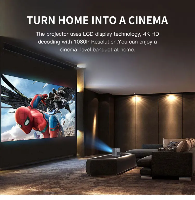 Wireless LCD 1080P Android Wifi Beamer Smart Projector 10000 Lumens Full HD 4K Mini Home Phone PC Projector With Android System