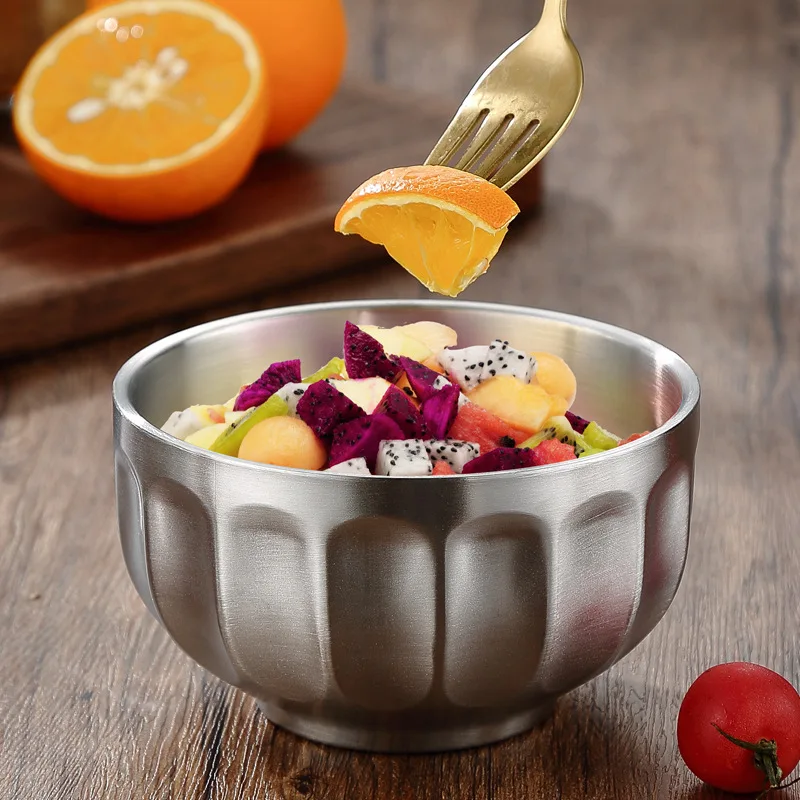 Customize 18/8 Stainless Steel Snack Bowl Set Double Walled Insulated Salad Rice Mixing Soup Serving Bowl