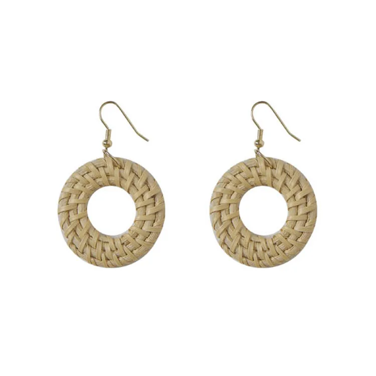 On Sale Wholesale Wood Rattan Wave Bohemian Geometric Acrylic Earrings Jewelry for women gift