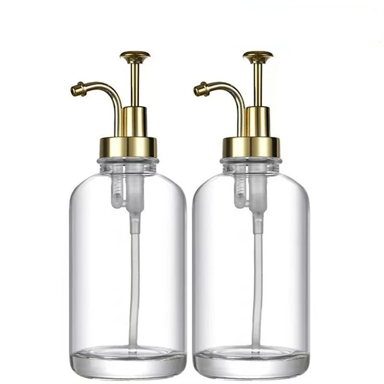 Hot 16oz 500ml Coffee Honey Dispenser Gold Pump Coffee Syrup Dispenser Glass Bottle for Coffee Bar