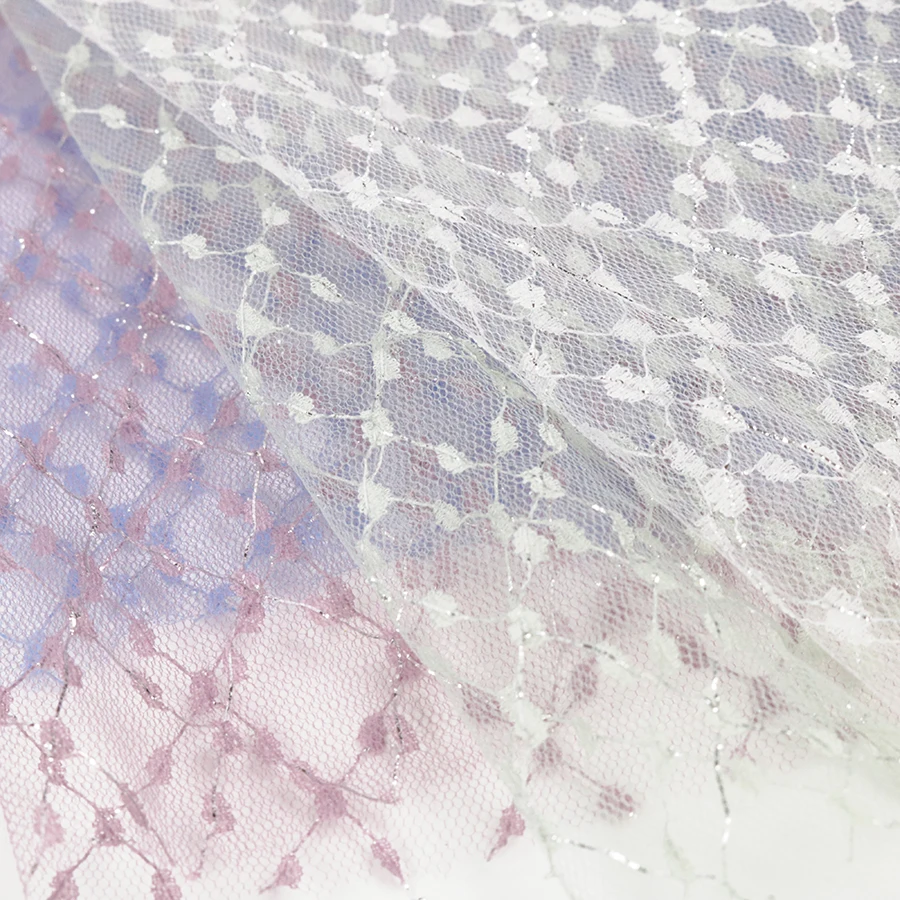 Luxury Orange Shiny Cross Transparent French Lace Tulle Fabric for Party Wear Dresses For Women