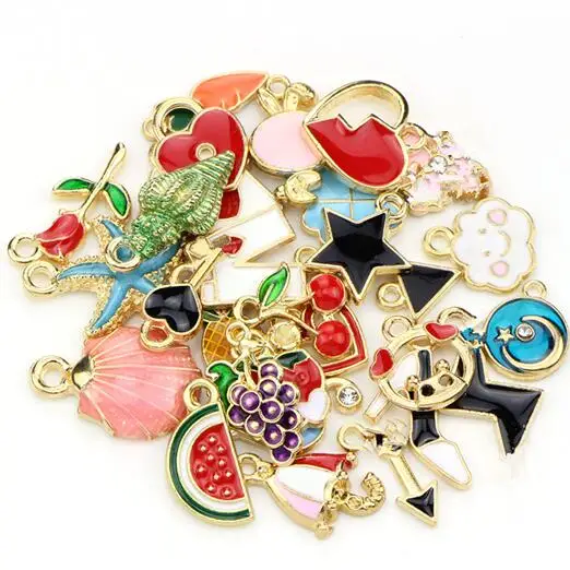 30pcs Mixed Designs Starfish Flower Heart Enamel Wholesale Charms for jewelry making