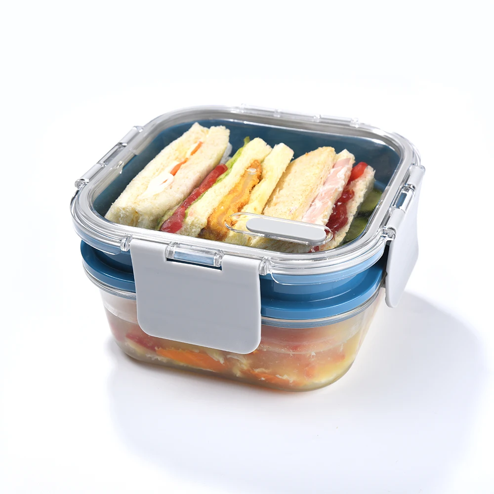Double Layer Glass Lunch Box with  MS Material Lid lunch box