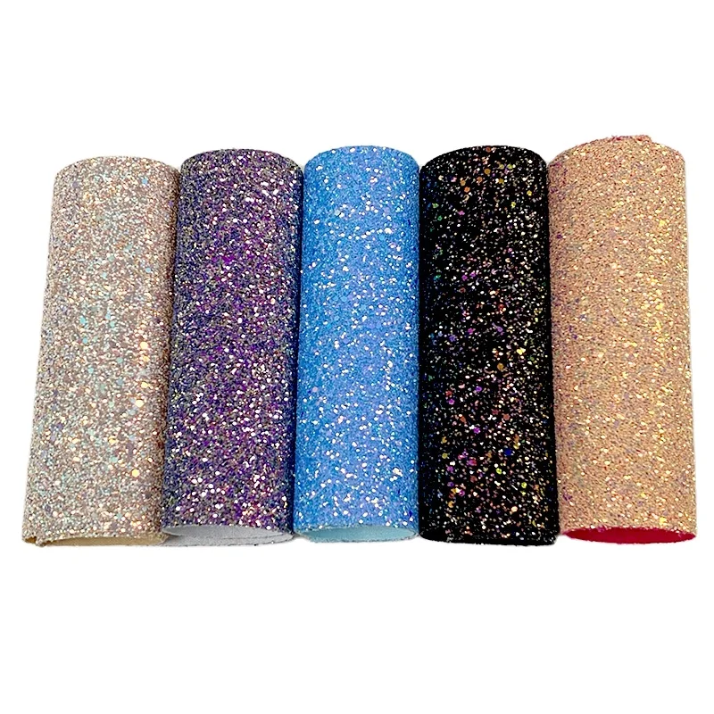 Holographic metallic chunky glitter faux  leather fabric glitter synthetic leather for bags and hairbows