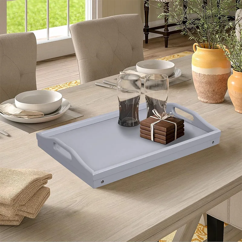 Bed Tray Table Folding Legs Breakfast Food Tray Bamboo Portable Lap Desk Dinner Tea TV Wooden Serving Tray with Handles
