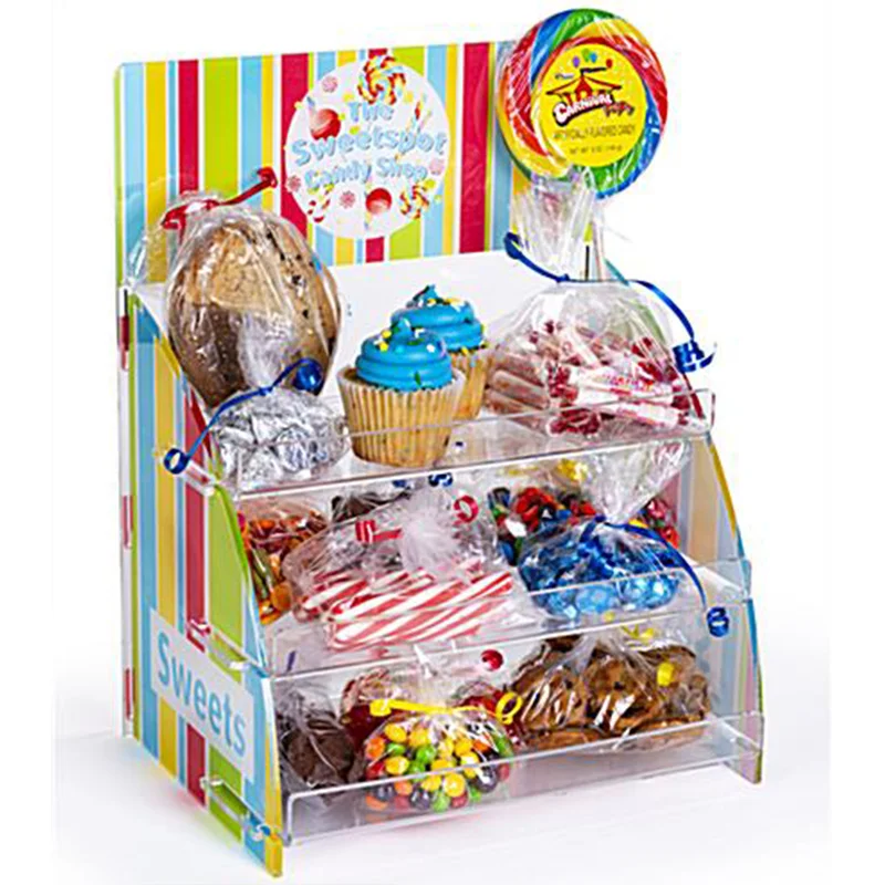 Custom 3 Tiers Clear Countertop Printed Acrylic Display Stand for Wholesale