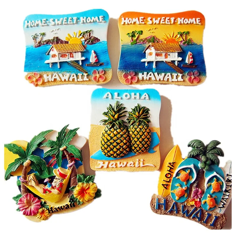 Customised DIY 2023 3D Wholesale Custom Hawaii Island Tourism Refrigerator Beach Resin World City Fridge Magnet For Souvenir