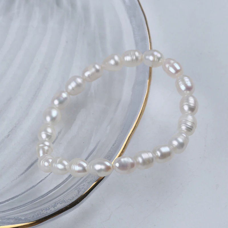 7-8mm white rice shape adjustable handmade freshwater pearl beads women bracelet