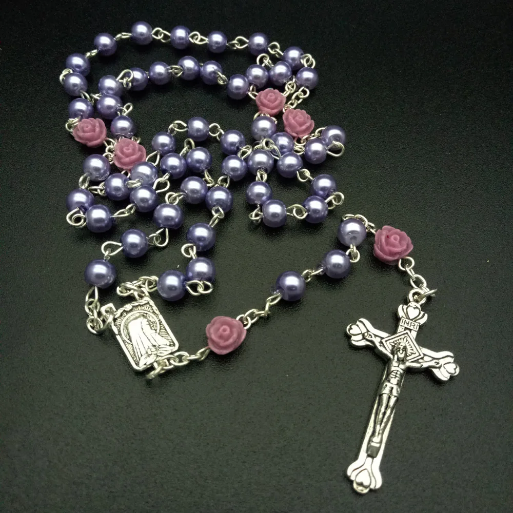 Rosary Catholic Necklace Handmade Cross Necklace Religious Jewelry Cheap Catholic Prayer Beads Catholicism Pearl Rosary Necklace