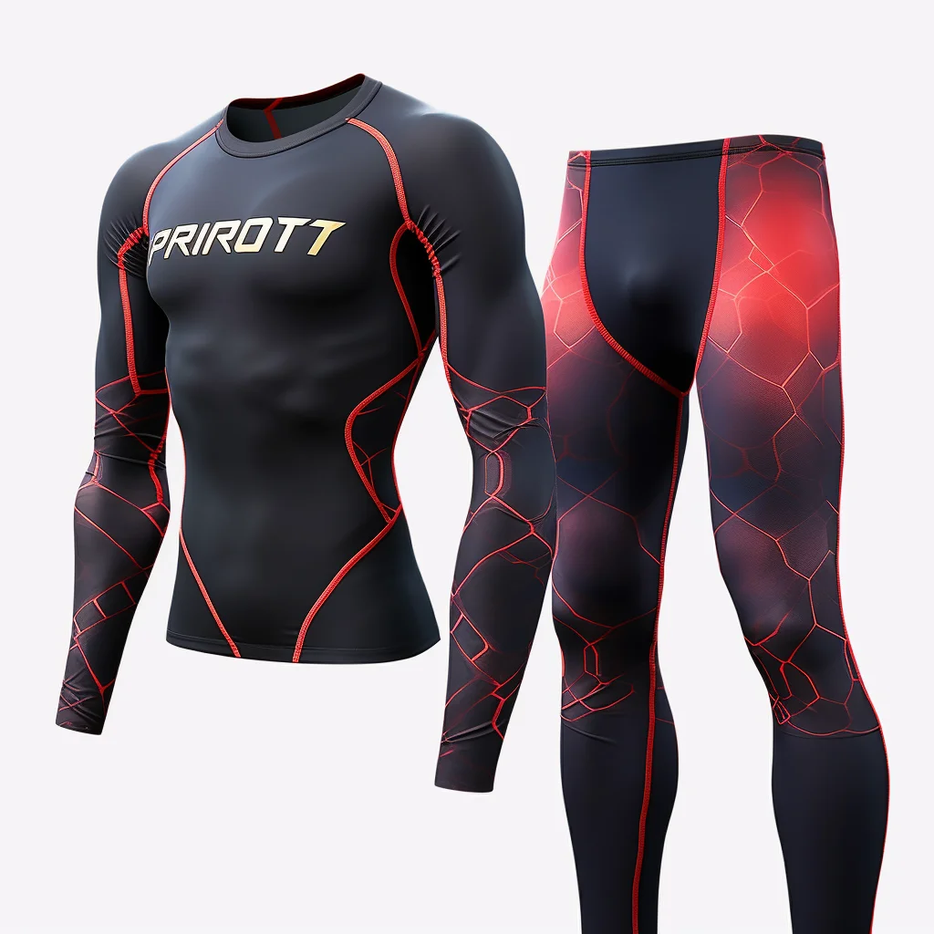 Gym Surfing Diving Rashguard Compression Shirts MMA Rash Vest Long Sleeve Men Swimming Shirts Leggings Set