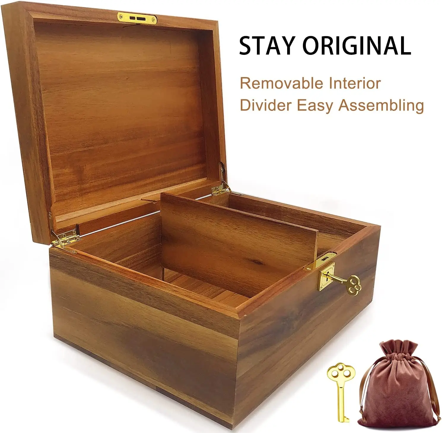 custom Premium wedding baby keepsake box acacia gift boxes wooden stash box with locking key