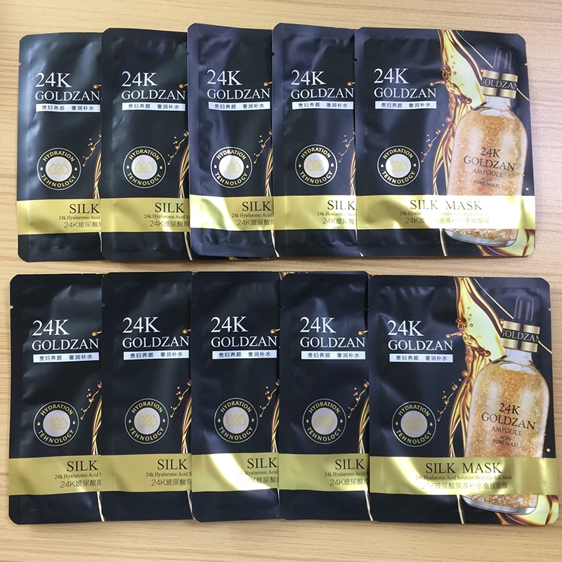 2019 Hot sell Black 24K Gold mask Hyaluronic acid natural silk Moisturizing Wrinkle Support Private Custom Wholesale Face Mask