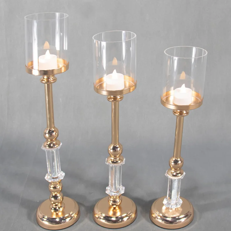 New Product Handmade Glass Iron Candlestick Home Party Wedding Decoration Metal Candle Holder