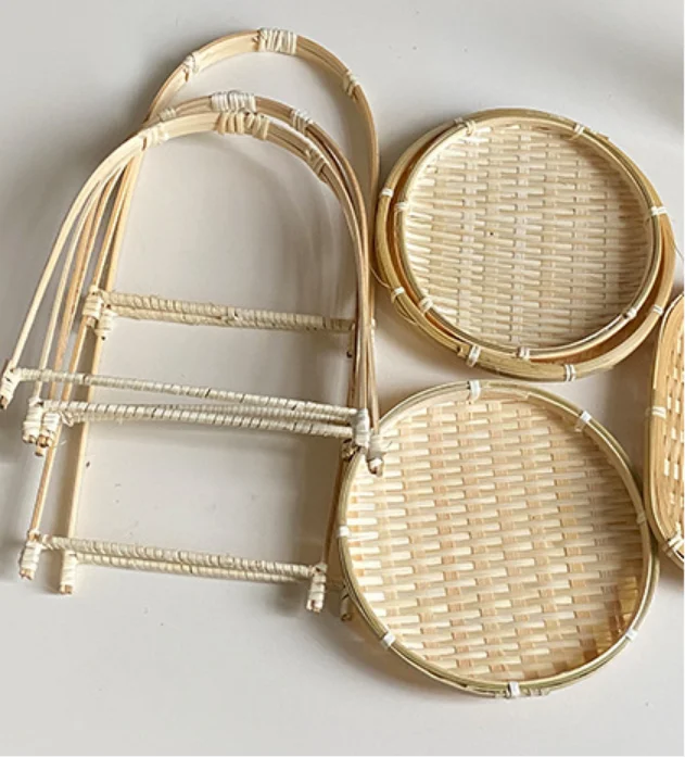 Bamboo fruit plate round storage basket farmhouse bamboo products household fruit basket washing vegetables