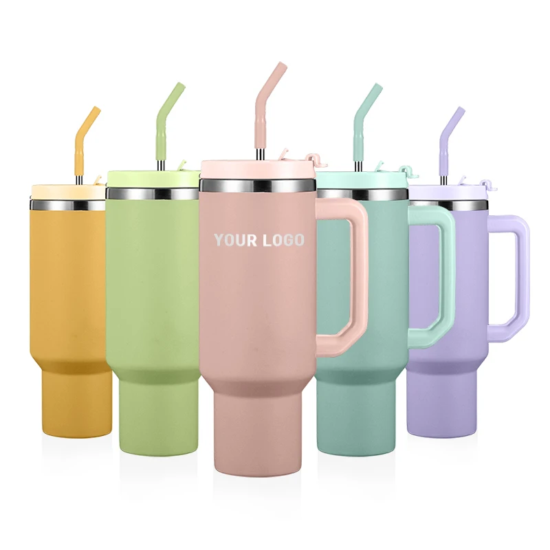 New Eco-Friendly 40oz Stainless Steel Tumbler With Handle Straw Vacuum Insulated 40 oz Travel Camping Mug With Lid