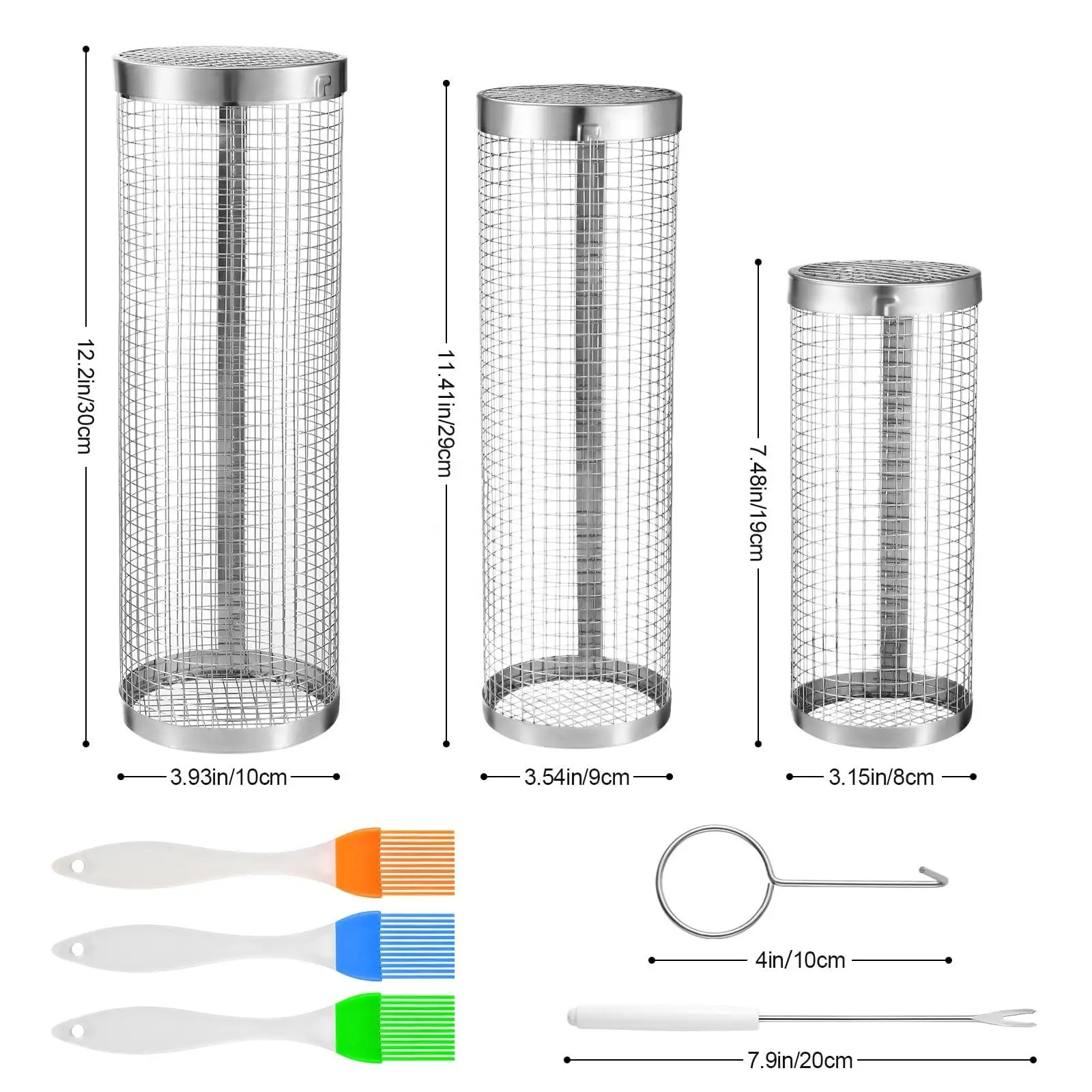 Hot Selling New Portable 304 Stainless Steel Round Net Tube Cylinder Outdoor Grilling Rolling BBQ Basket With LFGB Certificate