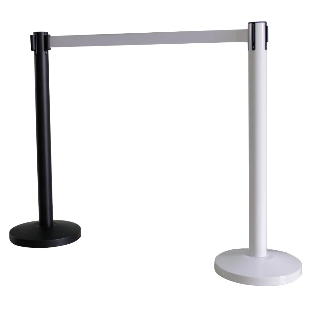 Powder Coated Queue Master Retractable Belt Barrier Crowd Control Belt Stanchions LG-A11 Basic White for Car Show Museum Exhibit