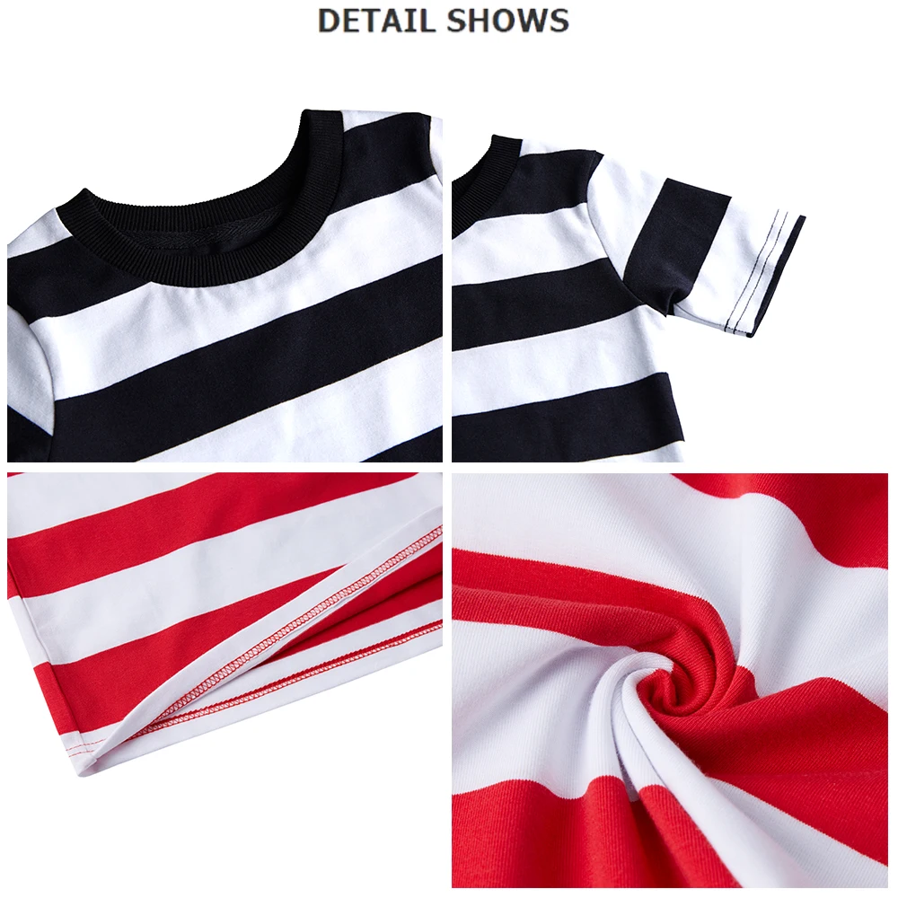 Kids Unisex Crew Neck Tee Halloween Christmas Custom Logo Print 100% Cotton Short Sleeve Toddlers Boys Striped T-Shirts