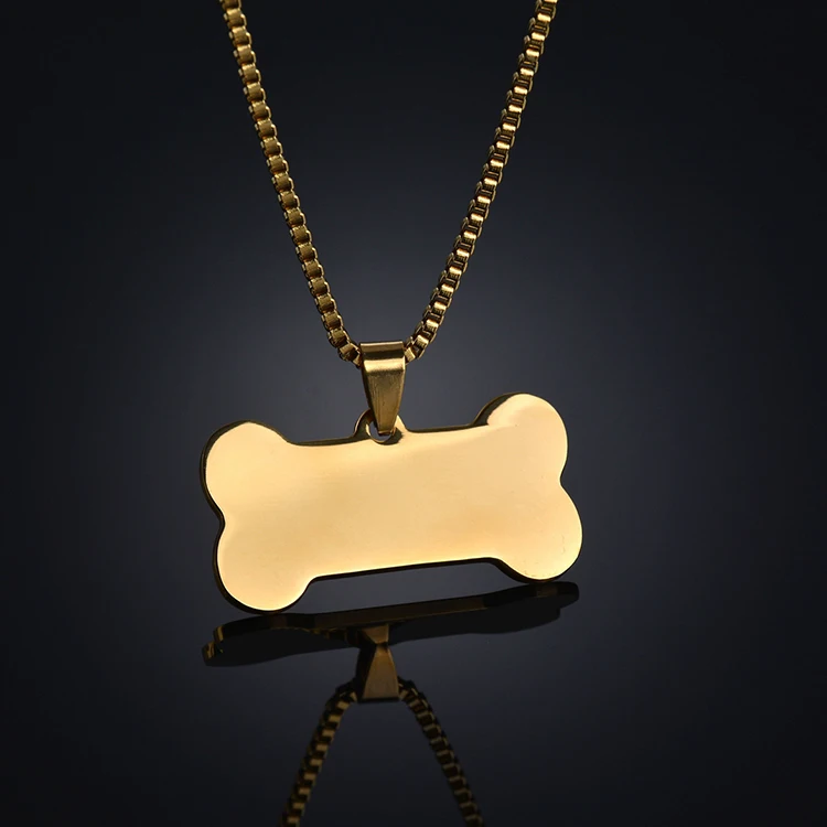 hot sale 2020 custom jewelry bone shape blank pendant nameplate ID dog  gold pendant necklace