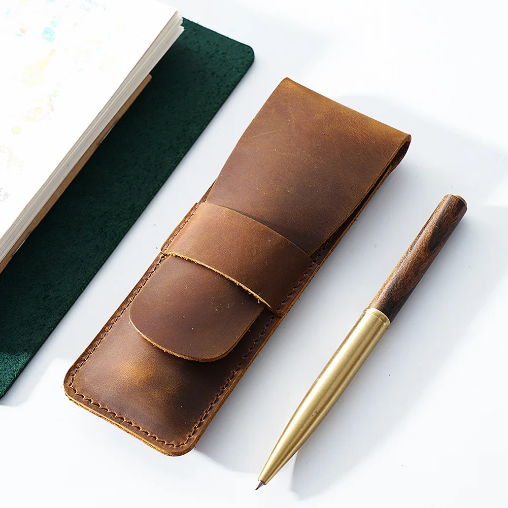 New pen case simple small pencil case cowhide pencil case personalized handmade creative retro stationery box storage bag