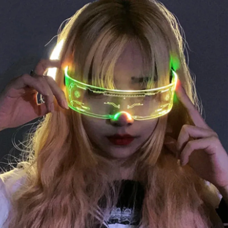 New Popularity Custom Acrylic Clear LED Light Up Glasses Cyberpunk Luminous Glasses Party Trendy Glasses Glow in the Dark