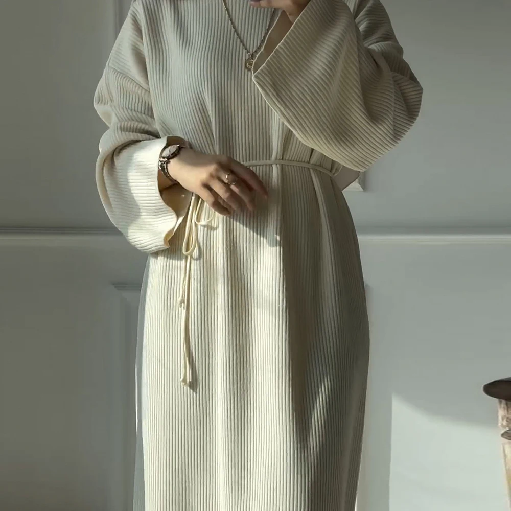 Latest islamic Muslim Women Abaya Robe Autumn and Winter Thick Knitted Loose Sweater Dress Arab Dubai Modest Muslim Abaya Dress