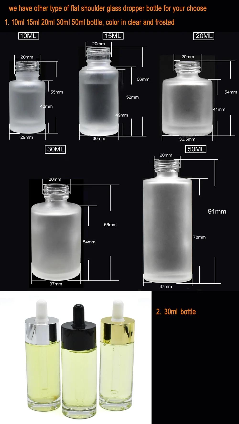 flat shoulder clear thick bottom15ml 30ml 50ml glass hair oil bottle luxury serum glass dropper bottle for essential oil
