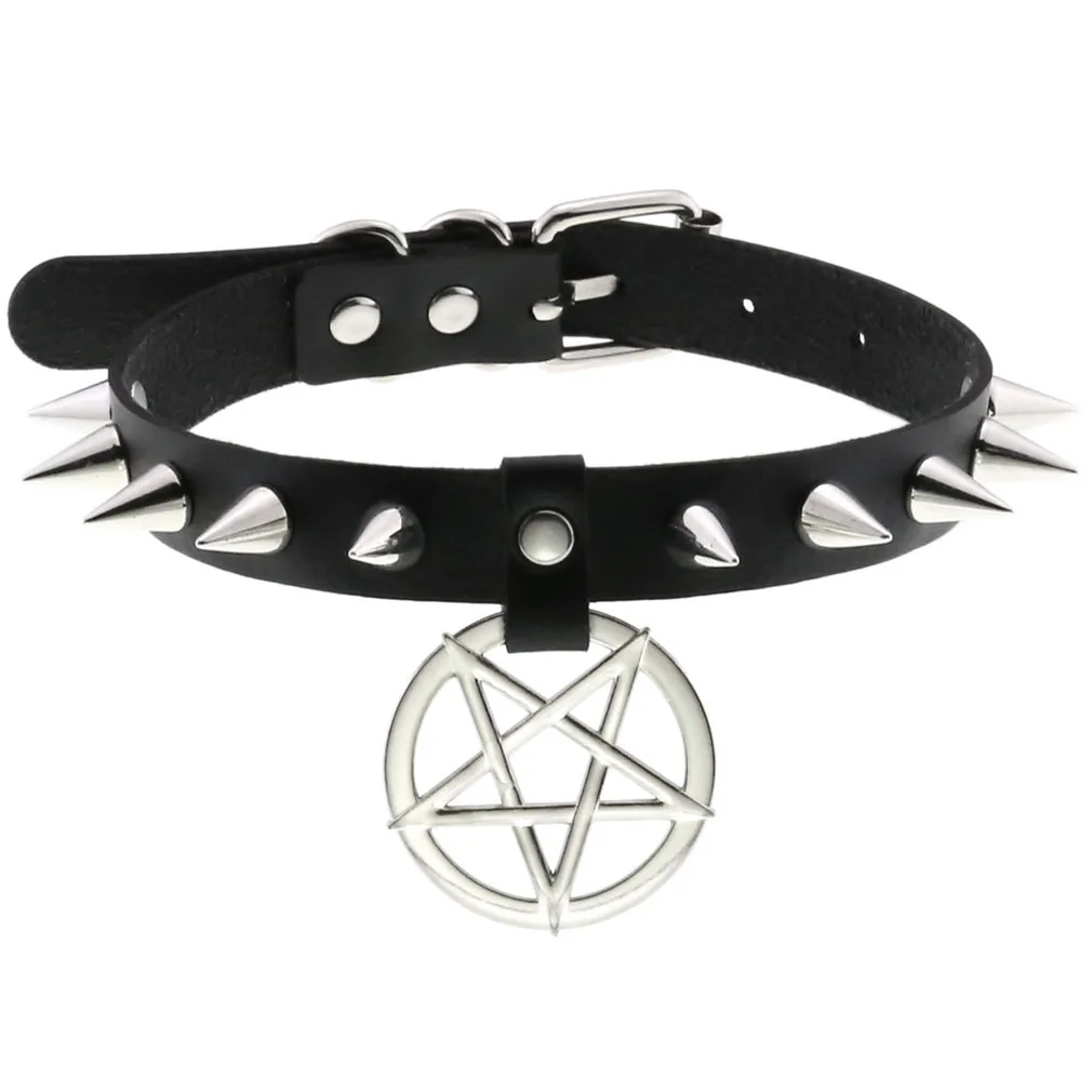 Spike Punk Choker Collar For Girl Goth Pentagram Necklace Emo Neck Strap Cosplay Choker Gothic Accessories
