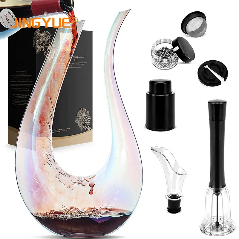 1400ml Lead Free Crystal Glass Wine Decanter Set with Bottle Opener Stopper Cleaning Beads and Wine Pour