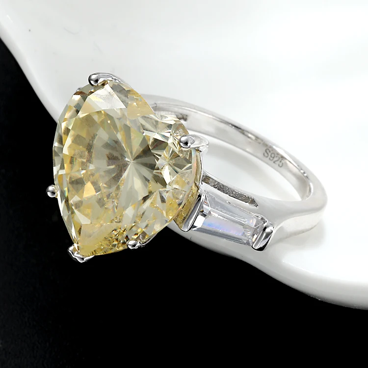 925 Silver Jewelry Love Heart Shape Ring Engagement Wedding Ring Women Yellow Zircon Heart Ring