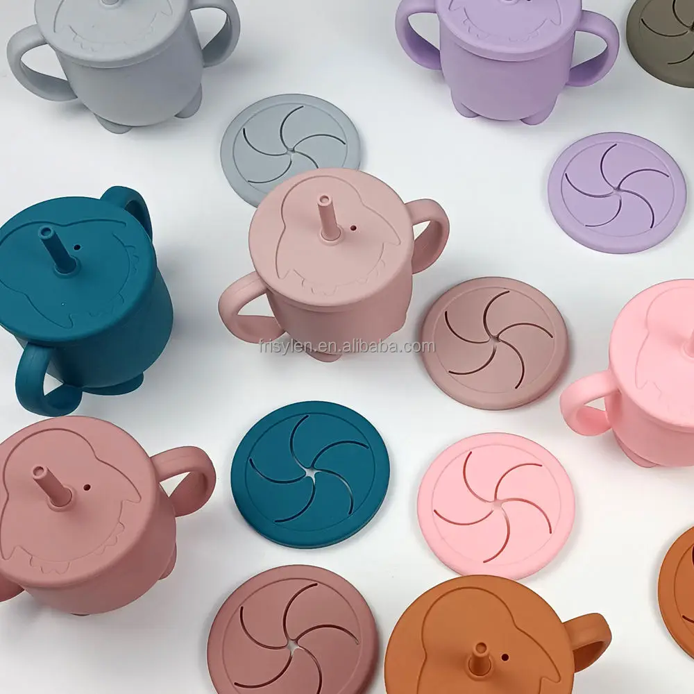 Baby Food Grade Silicone Cup with Straw and Lid Waterproof Leak-Proof Sippy Cup Small Glass for Thanksgiving Low MOQ