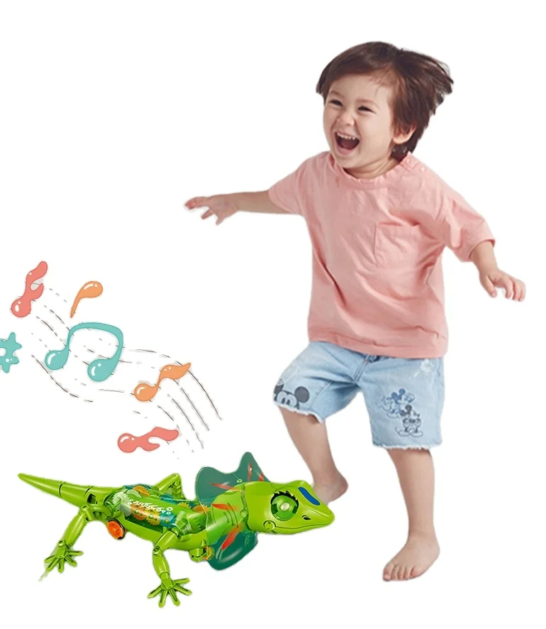 SY TOYS Plastic Electric Walking Rotation Gear Transparent Wild Animal Lizard Toys B/O Animal Toy