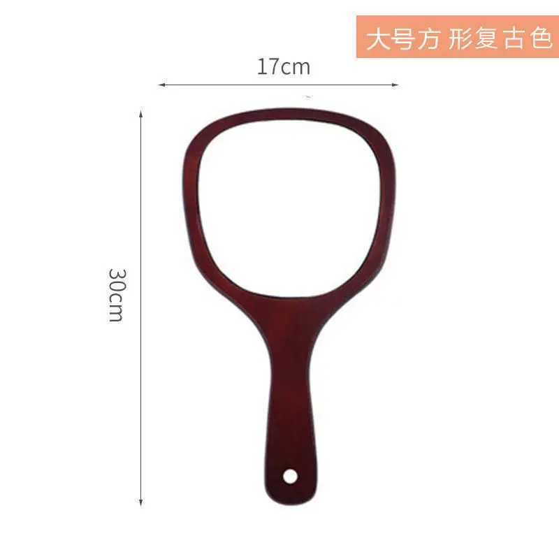 Wooden handle portable Oval Makeup mirror Private brand HD handle vanity mirror